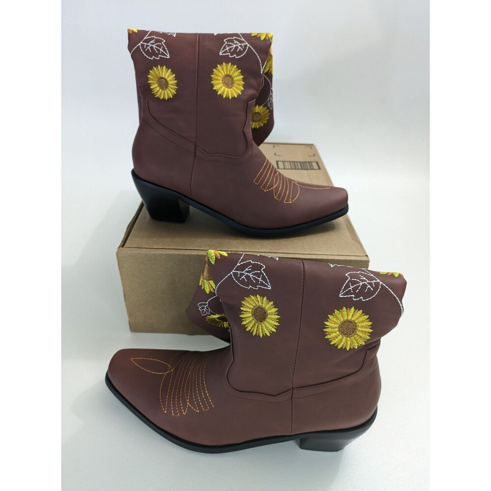 Western Cowboy Boots Block High Heels Women Pull On 9 US, 40 EU - Picture 3 of 4